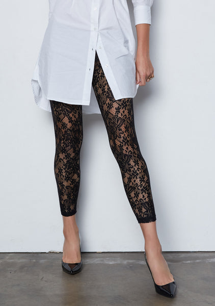 Stretch lace leggings Woman, Black | TWINSET Milano